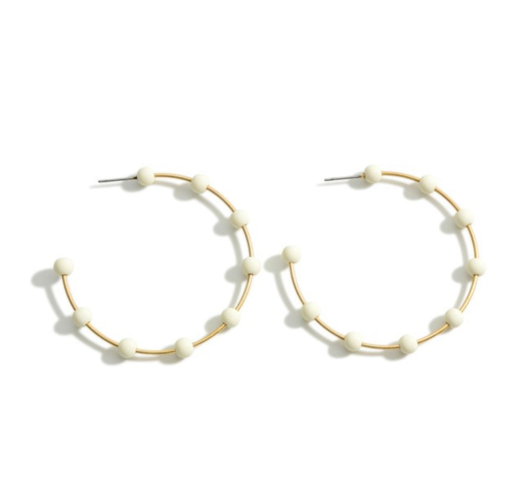 White Bead Gold Hoops